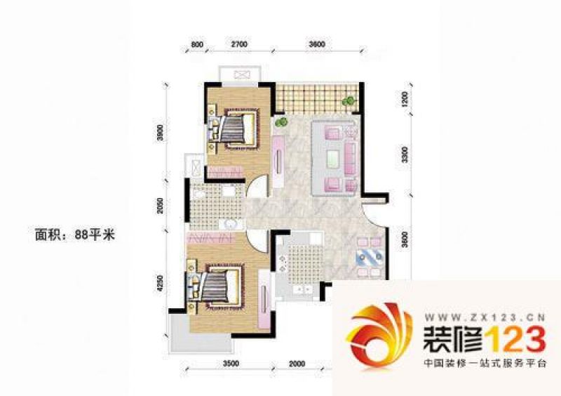 青年城1号 2室 户型图