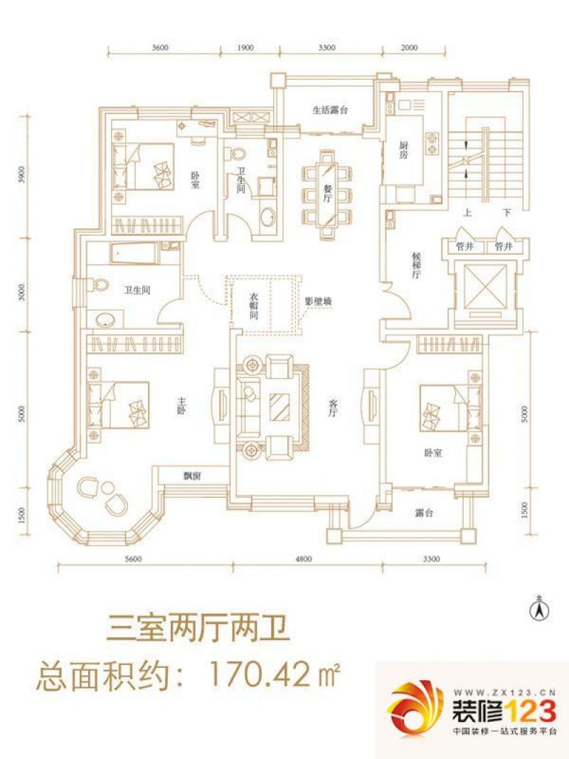 鑫界王府户型图洋房a户型 3室2厅.