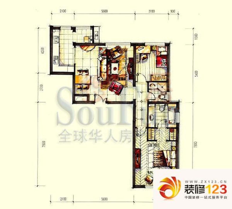 华彩国际公寓户型图7号楼b4反户 .