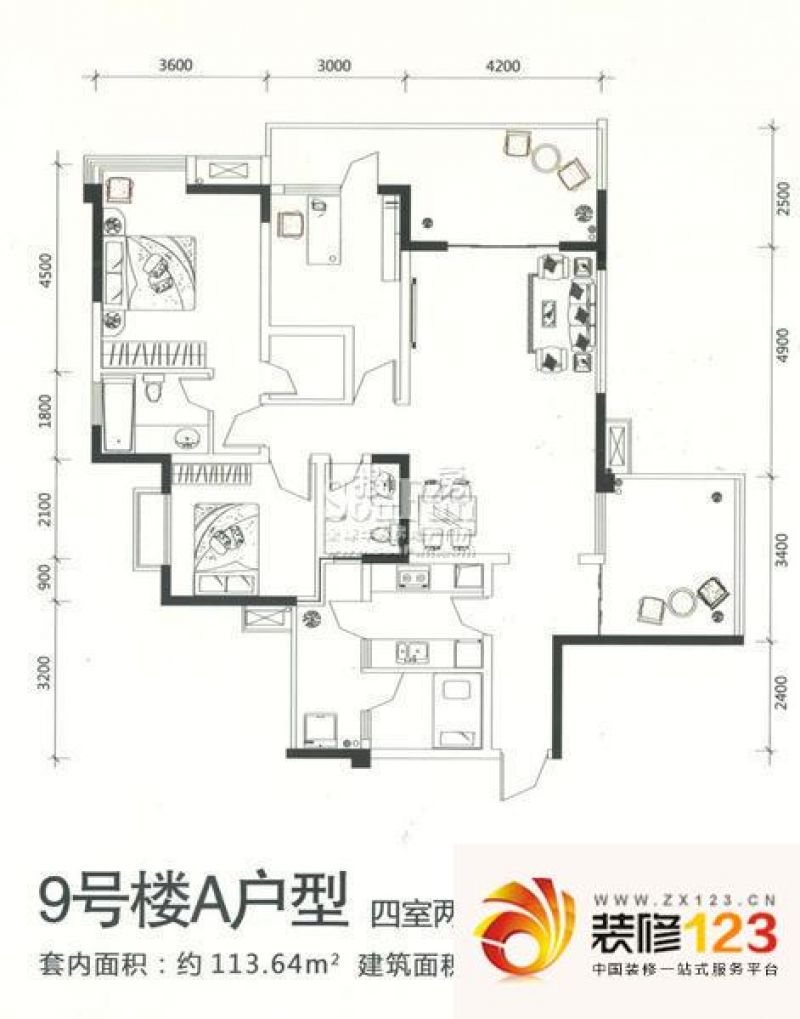 锦绣江南户型图9号楼a户型 4室2 .