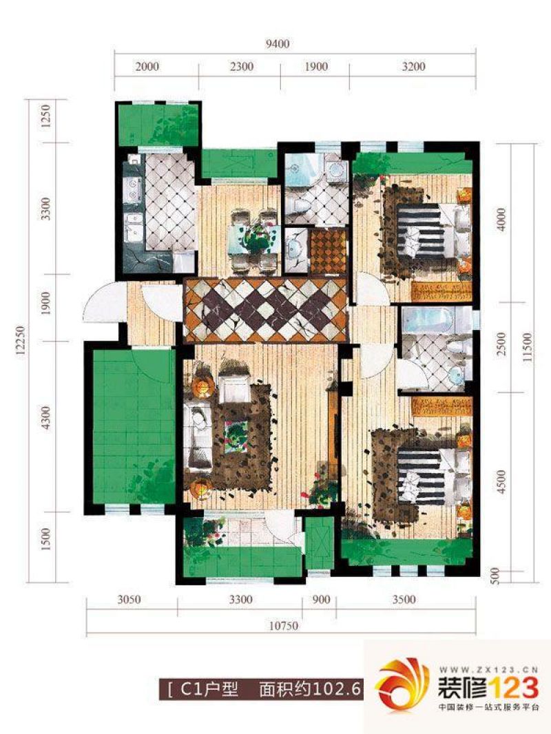 中庚香海金鼎户型图9号楼C1户型  ...