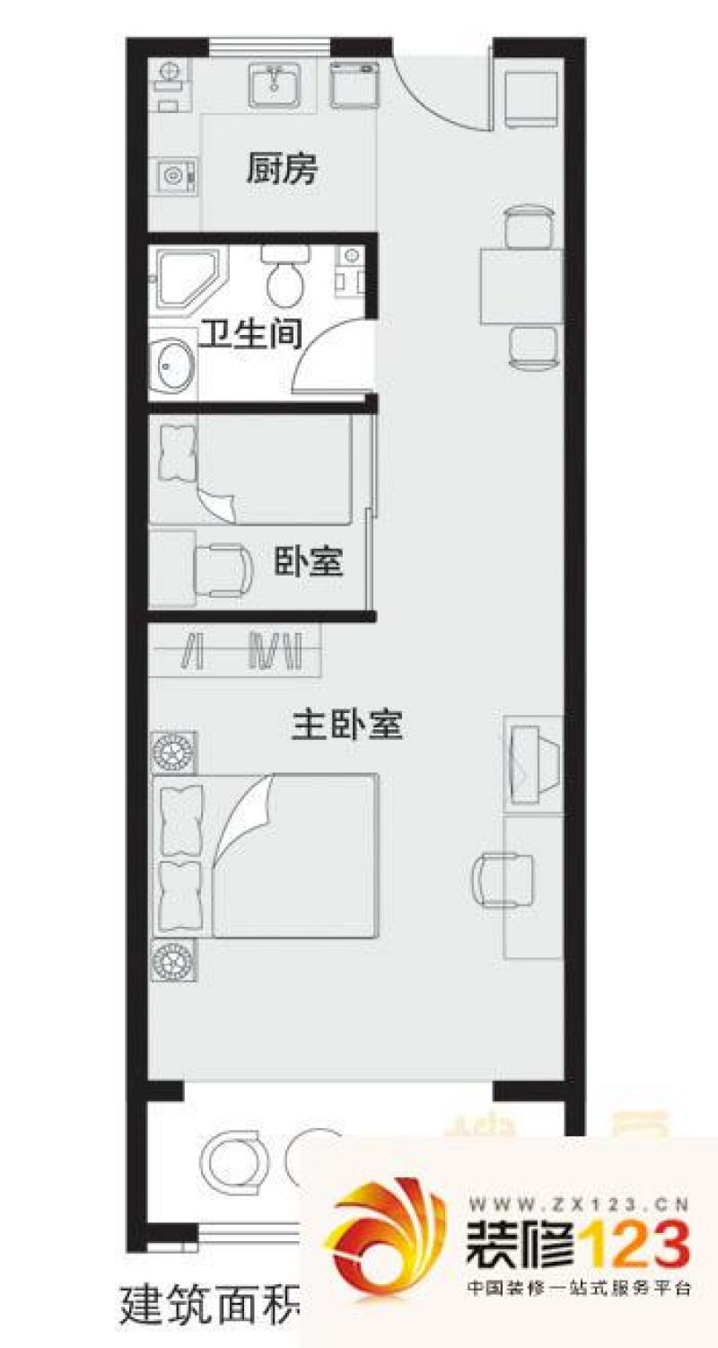 隆和怡海国际3#公寓户型图2室1卫 .