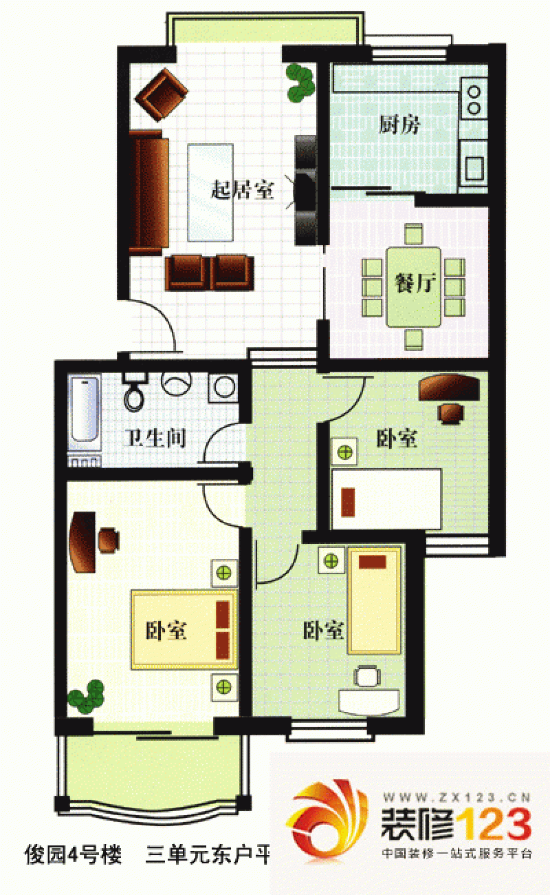 汇隆花园户型图3室2厅1卫1厨 .