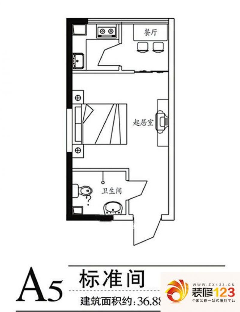 领峰户型图一期a5标准间户型 1室.