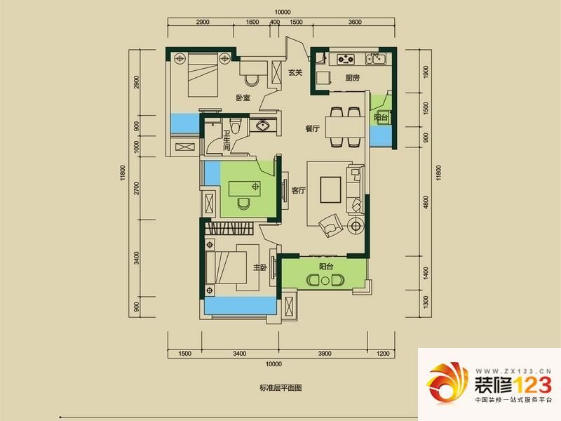 中海国际社区户型图a户型 3室2厅.