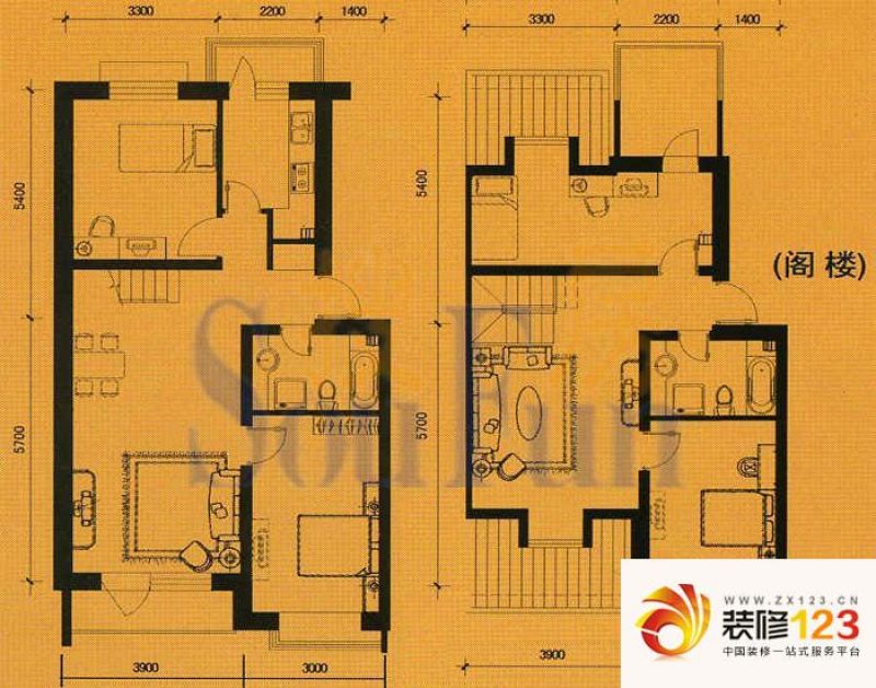 金地盛世户型图4室3厅2卫 .