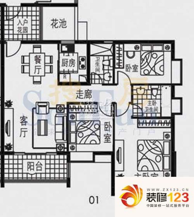 万科天景花园户型图3室2厅 户型 .