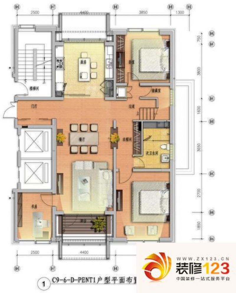 阳光上东户型图c9-6-d-pent1户型 .