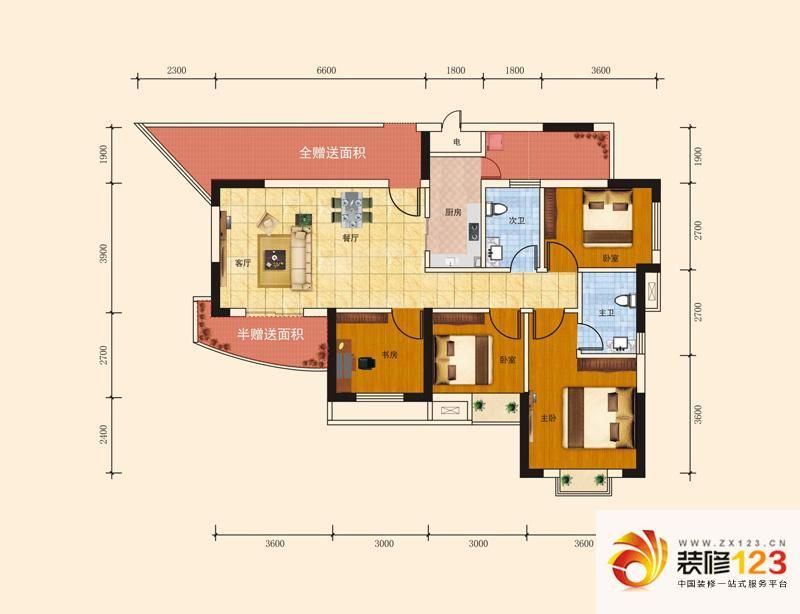 长江楚韵户型图2号楼A户型 4室2 ...