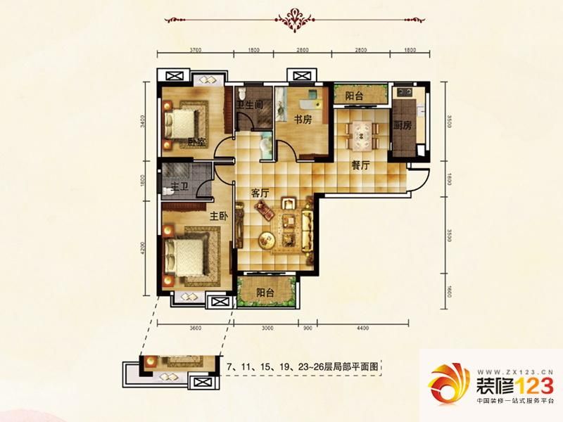 武汉香域华府香域华府户型图户型1 3室2厅1卫.