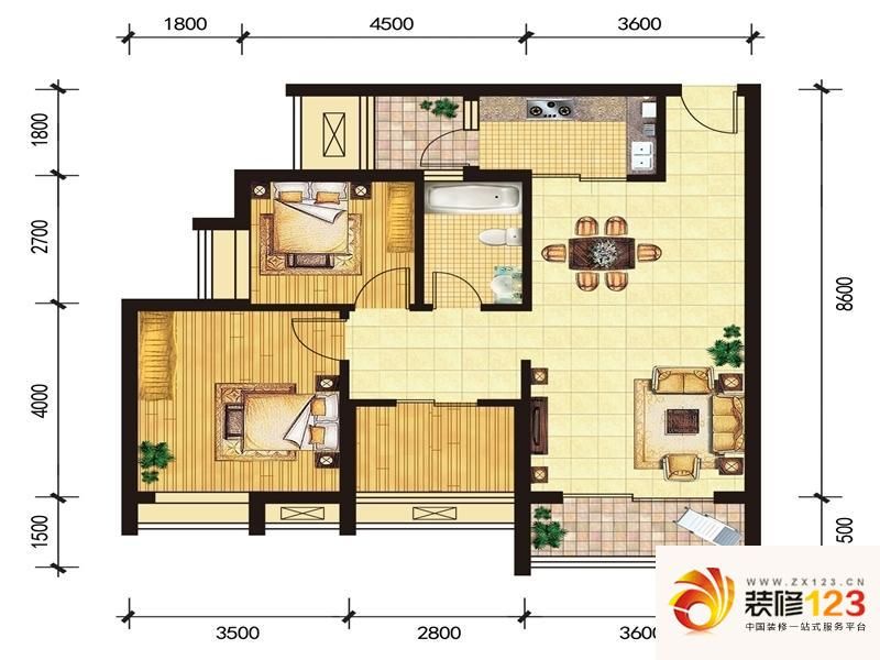 东山雅居户型图6号楼2户型 2室2 ...