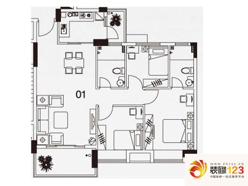 云峰学府南苑3居2厅户型图.