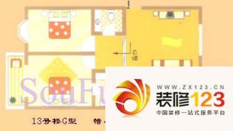 佳和苑户型图13#g型 2室2厅2卫1厨.