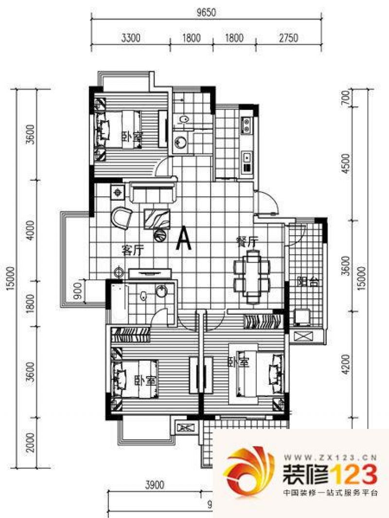 合肥新桐小区新桐小区户型图6-1 2室2厅1卫1厨.