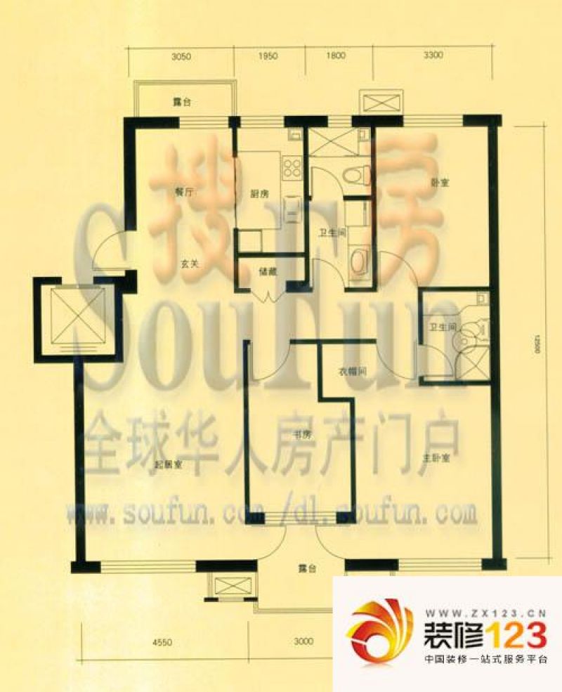 西山阳光水岸户型图3室2厅2卫1厨 ...