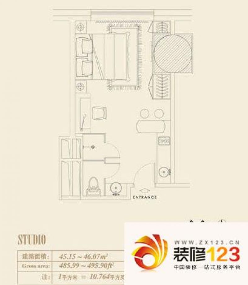 天津中心户型图公寓a-1户型 1室1 .