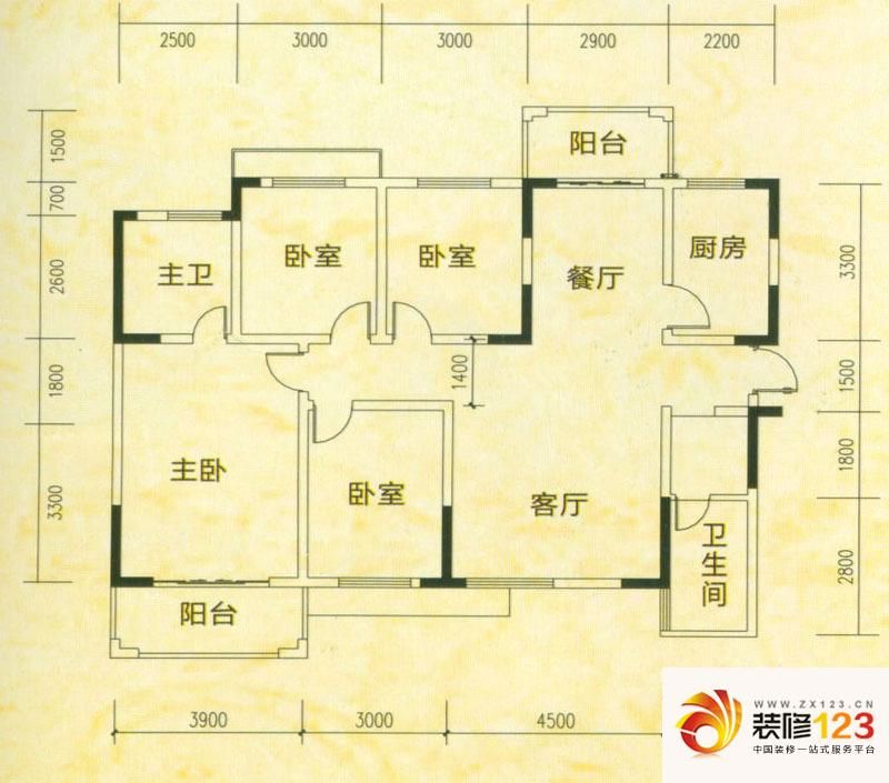 诚兴园户型图1-4,8号栋四房户型.