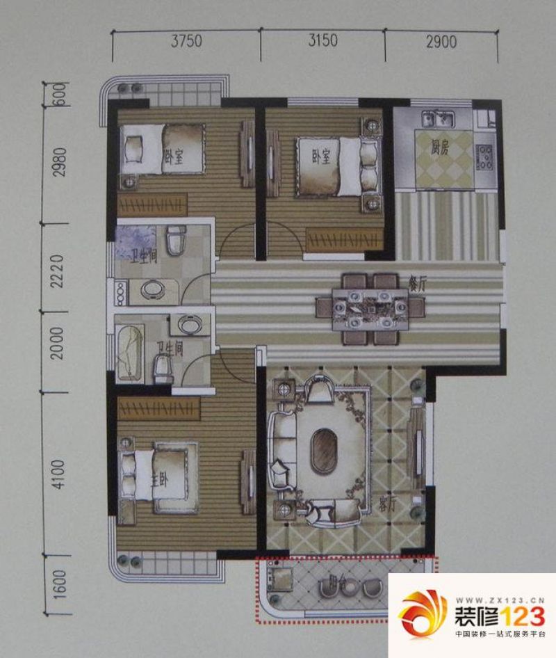 安宁世贸广场户型图G-1A 3室2厅2 ...