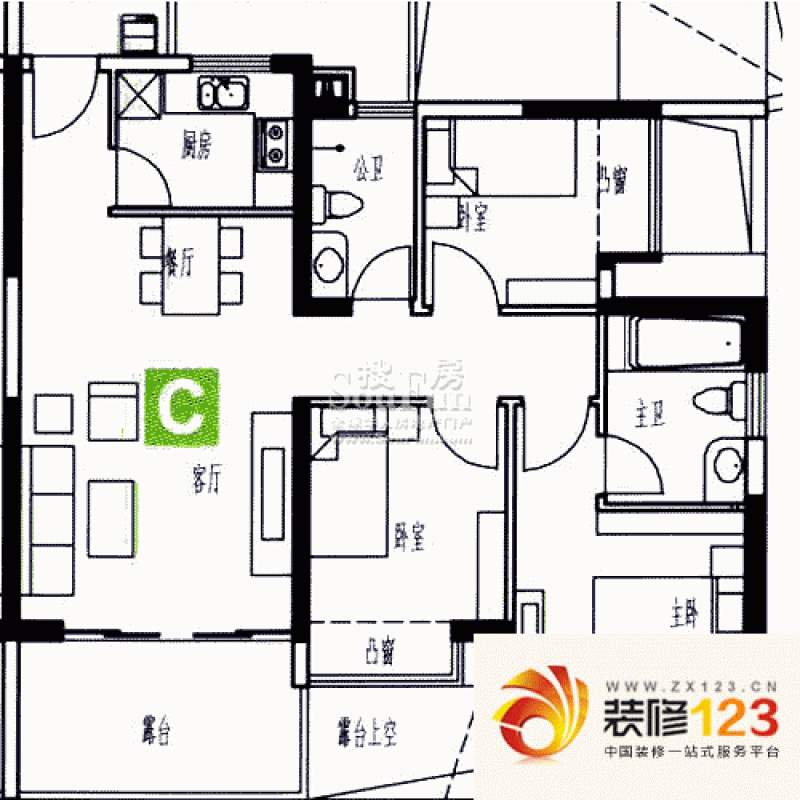 金地梅陇镇四期 4室 户型图.