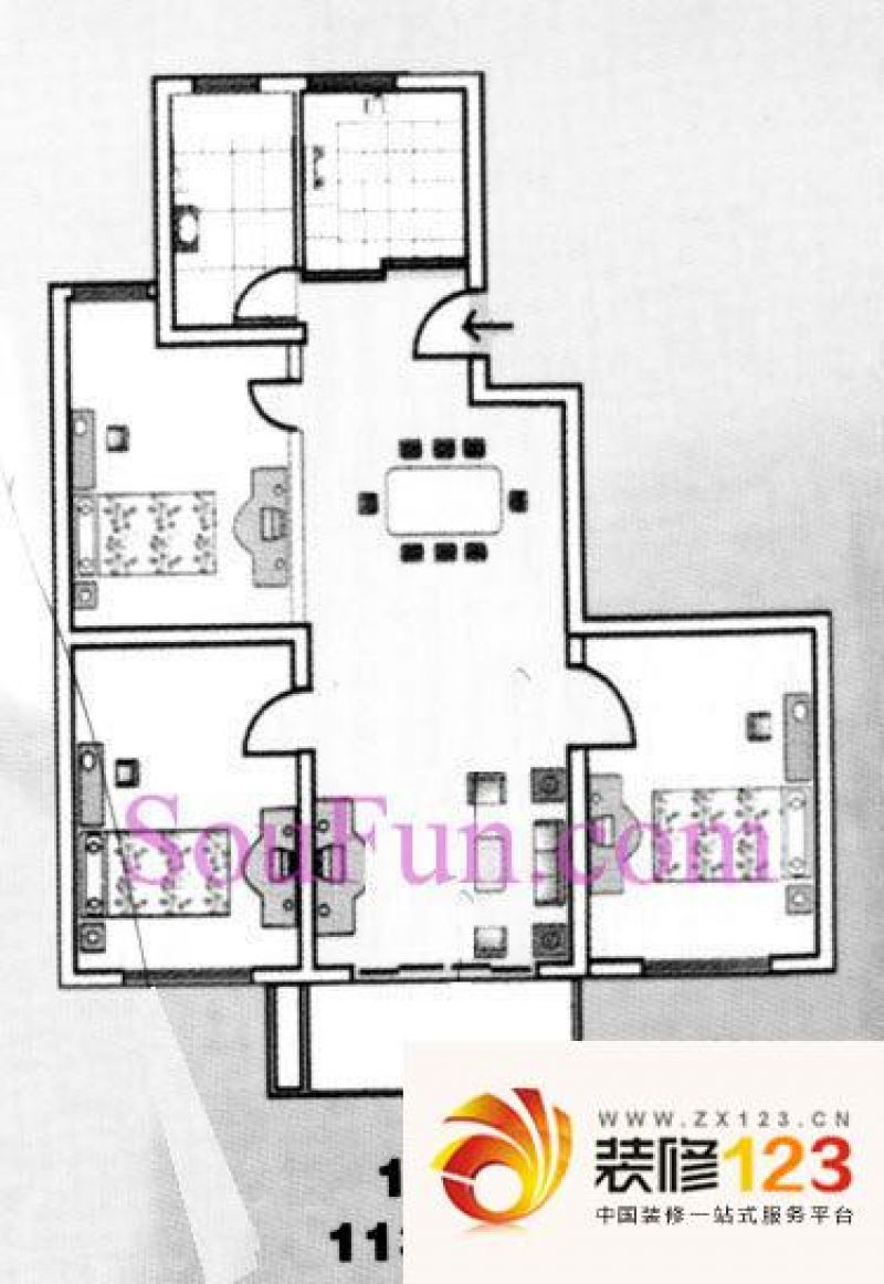 古运河小区户型图3室1厅1卫1厨 .