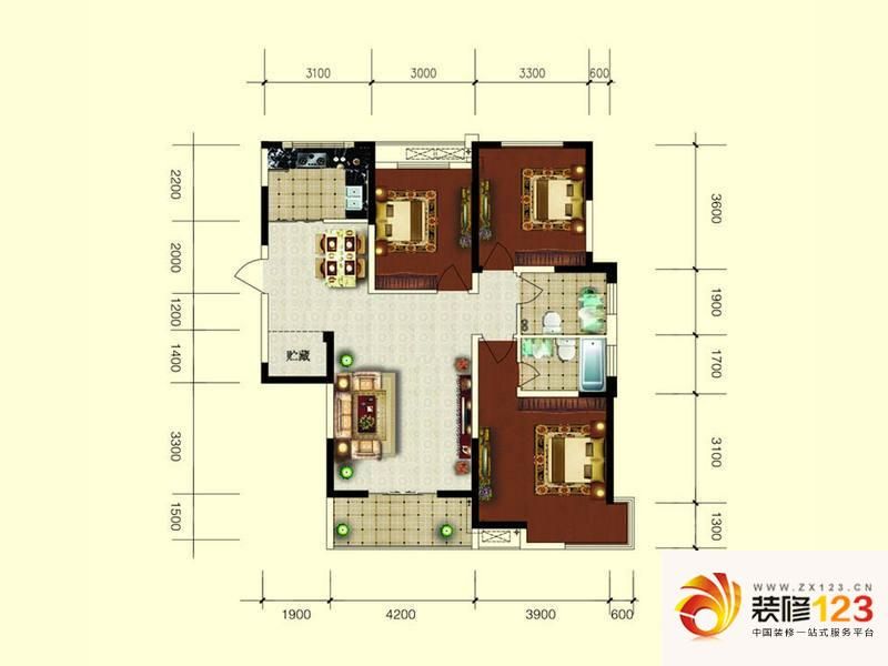 水丽坊自在城16#楼L户型户型图 ...