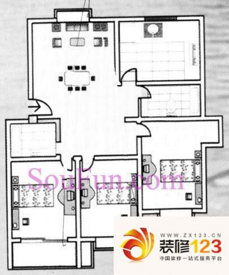 古运河小区户型图3室2厅2卫1厨 .