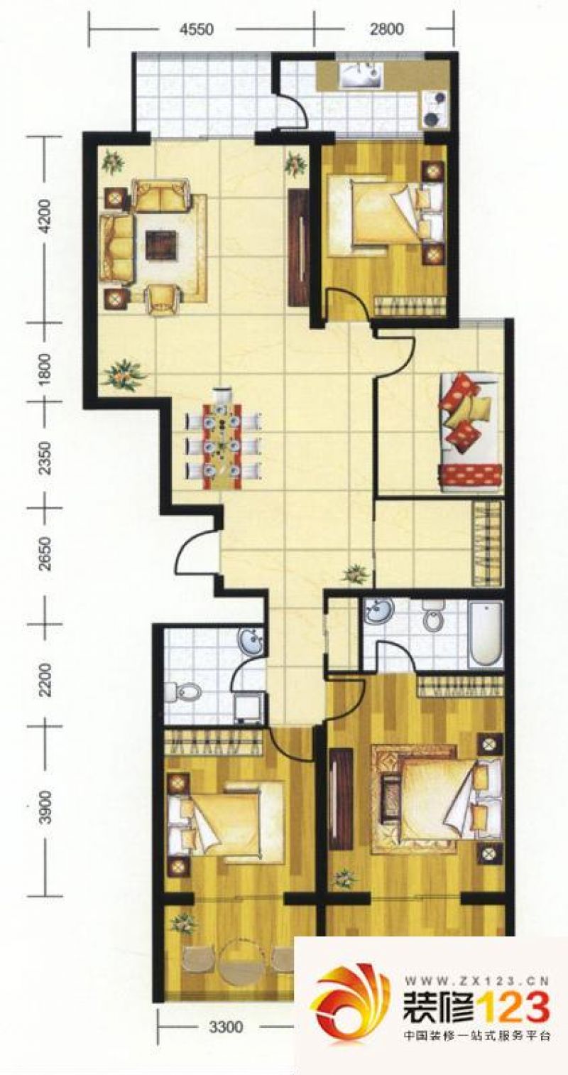 贵通润园户型图b-B户型 4室2厅2 ...