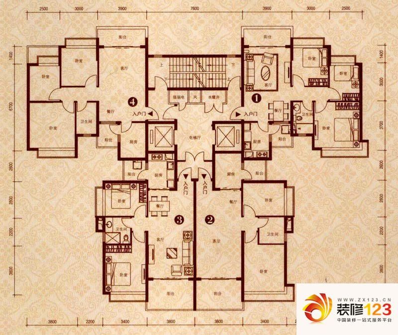 恒大城户型图3号楼1单元层图 3室 .