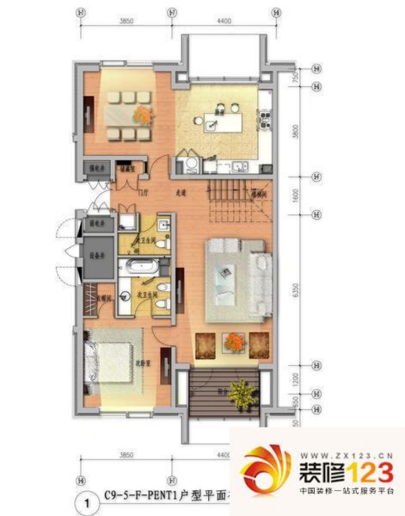 阳光上东户型图c9-5-f-pent1户型 .