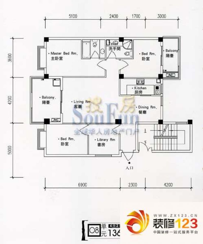 衣锦华庭户型图4室2厅2卫1厨 .