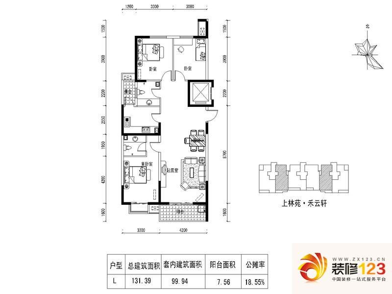 上城上林苑户型图l户型 3室2厅2 .