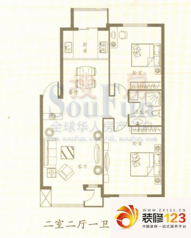 幸福里户型图二期户型图 3室2厅2 .