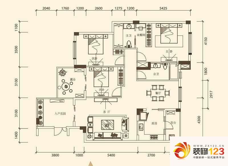 蓝泊湾户型图1-7#标准层B户型 3 ...