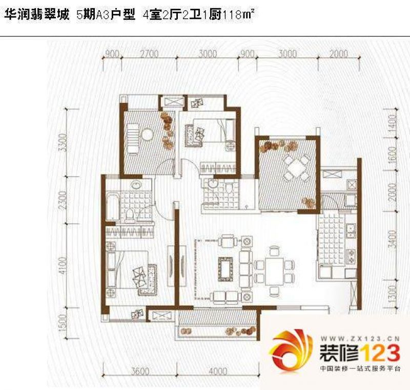 翡翠城五期户型图a3户型图 4室2 .