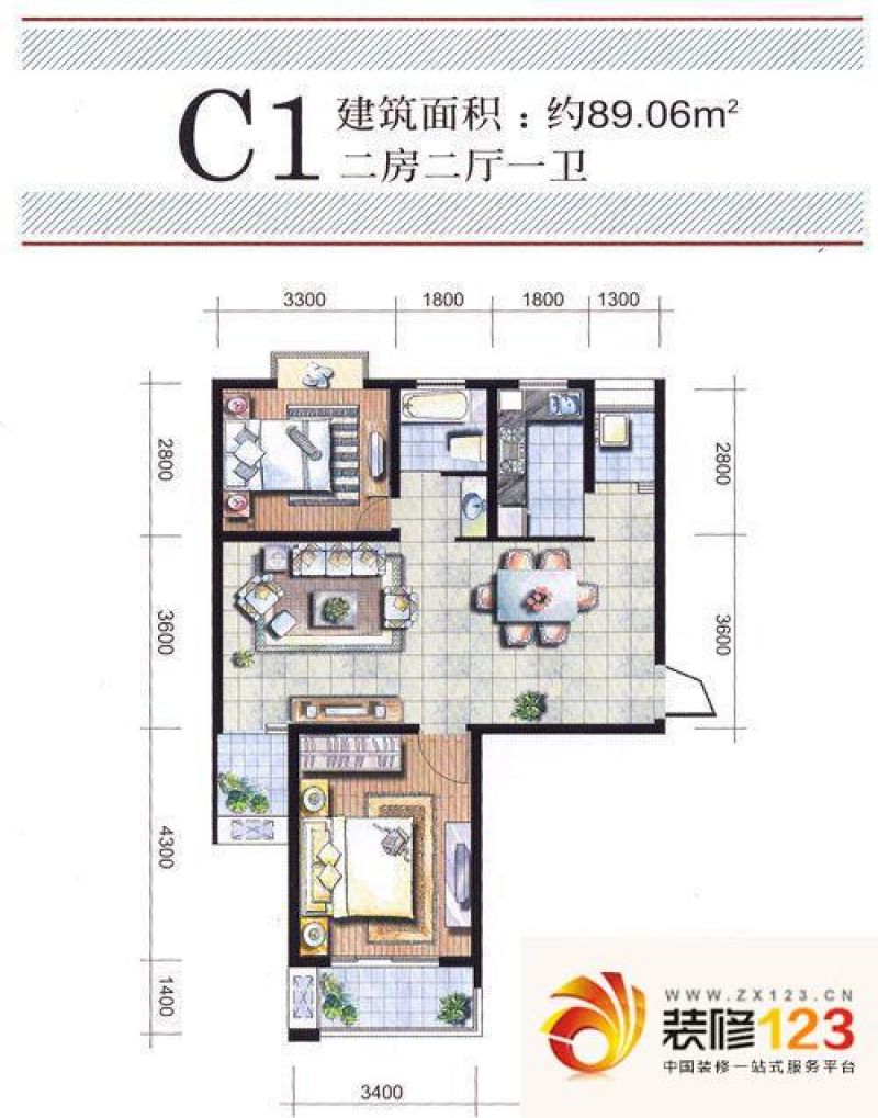 滨湖品阁户型图7-2 2室2厅1卫1厨 .