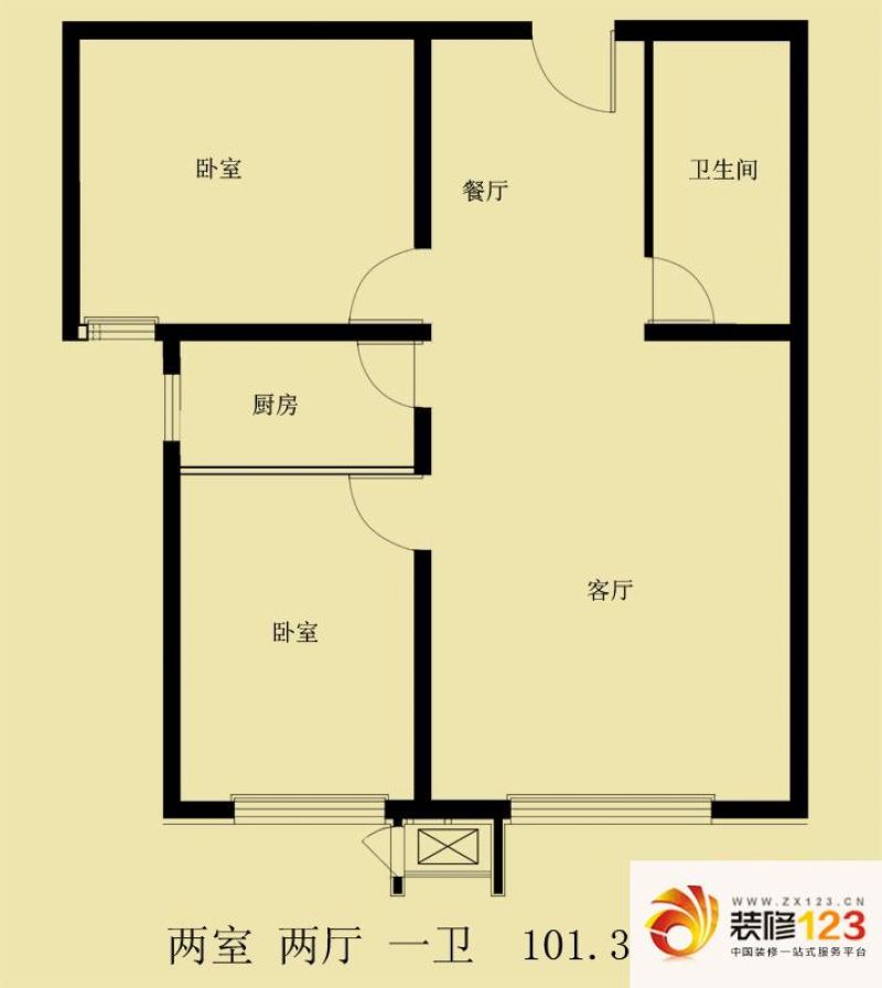 西美花城户型图两室两厅一卫户型 .