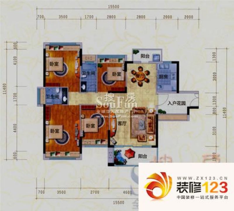 风临美丽湾户型图4室1厅2卫户型.