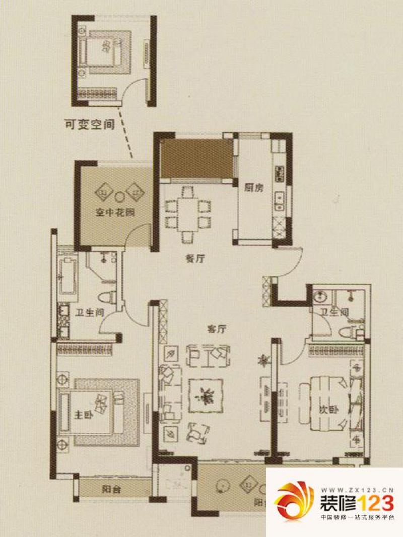 紫金城户型图二期户型图 3室2厅2.