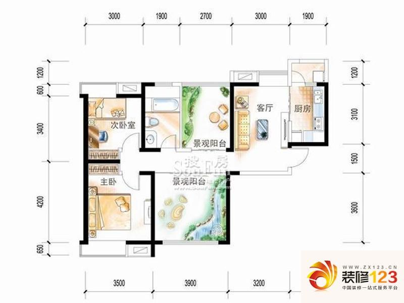 中海熙岸户型图标准层e1户型 2室 .