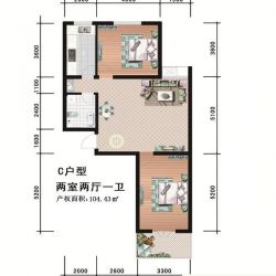 郡宇万象城户型图C户型 2室2厅 ...