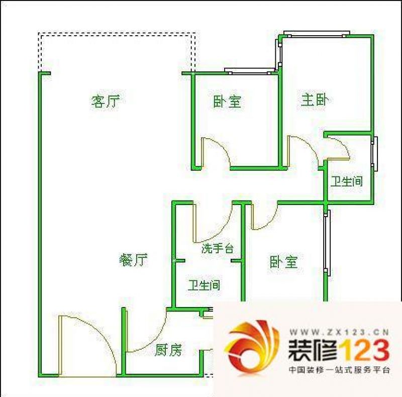 富港花园户型图户型图 3室2厅2卫.