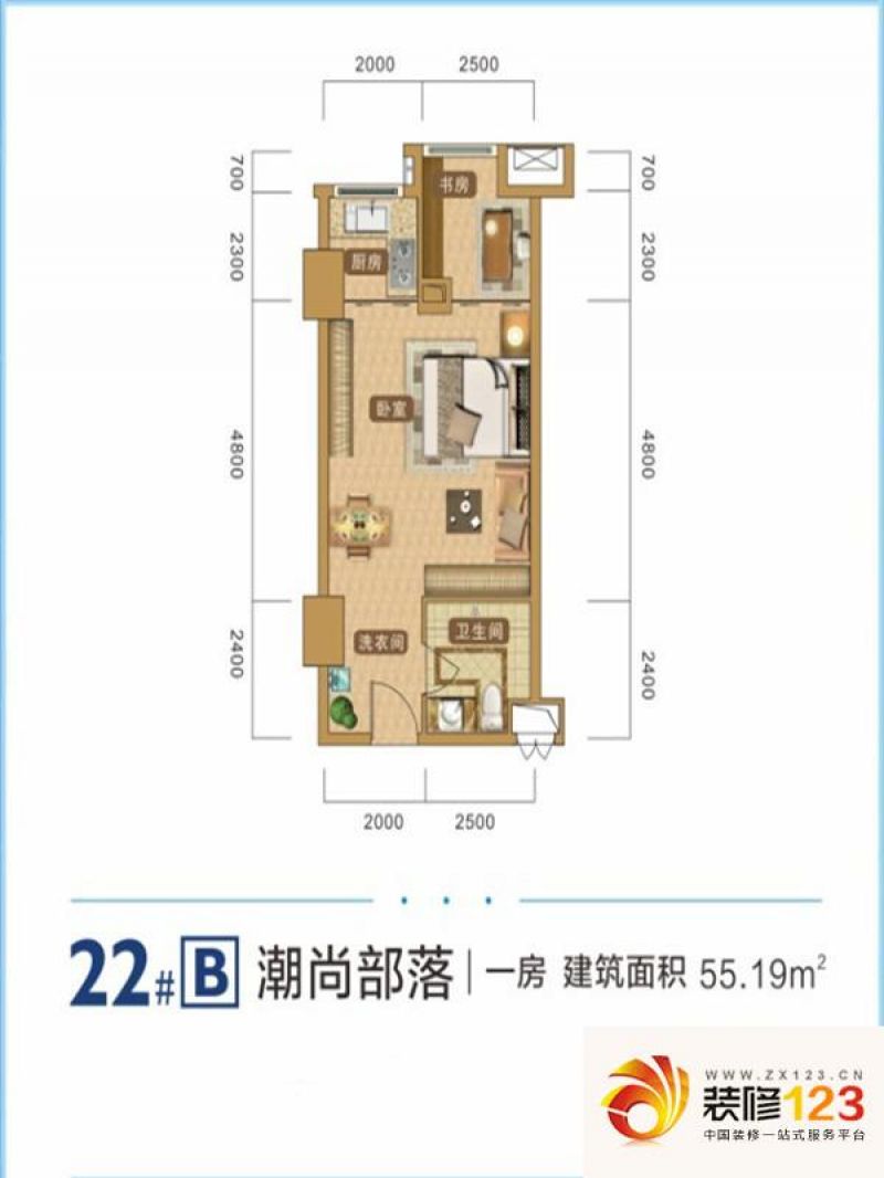 联投广场户型图22号楼b户型 1室1 .