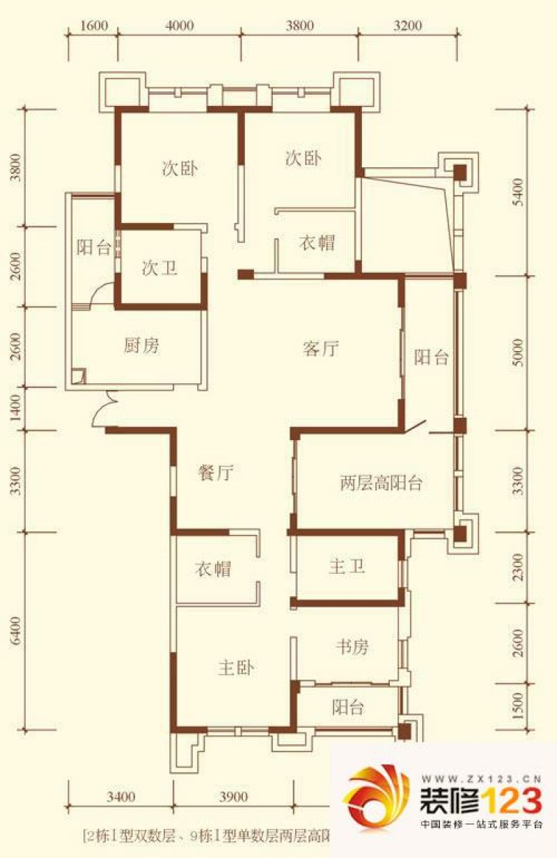 桐梓林欧城户型图i型标准层 4室2 .