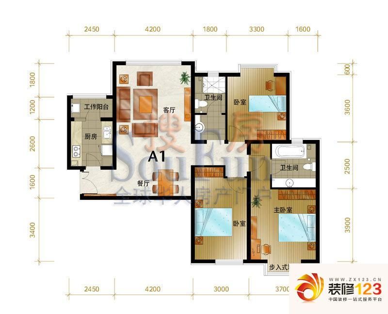 合生国际花园户型图a1户型 3室2 .