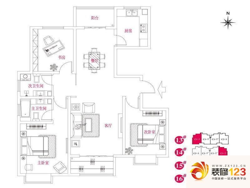 天朗美域户型图c1-7户型- 3室2厅 ...