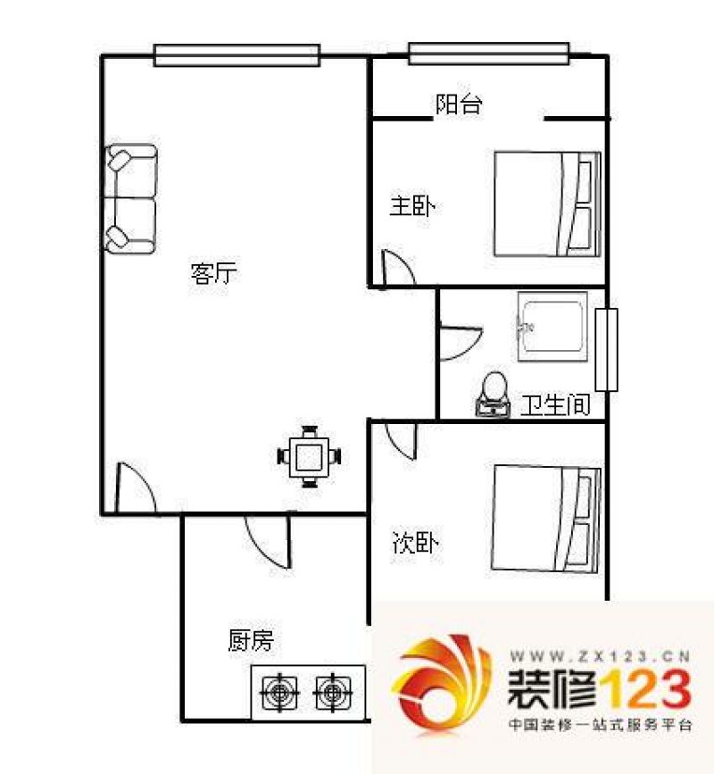 西安糜家桥小区糜家桥小区 户型图 2室2厅1卫 .图片