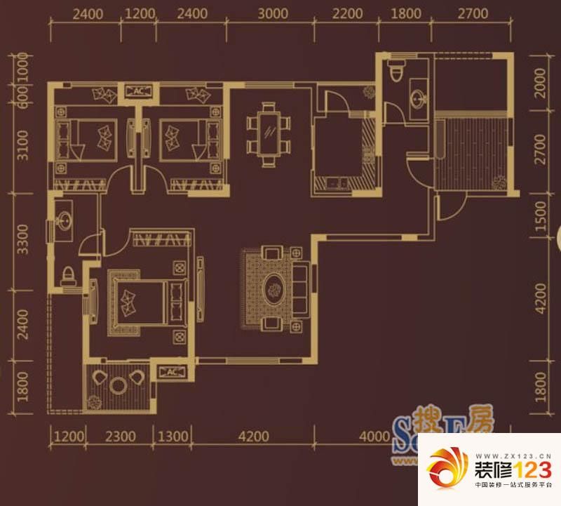 南郡帝苑户型图b3户型 3室2厅2卫.