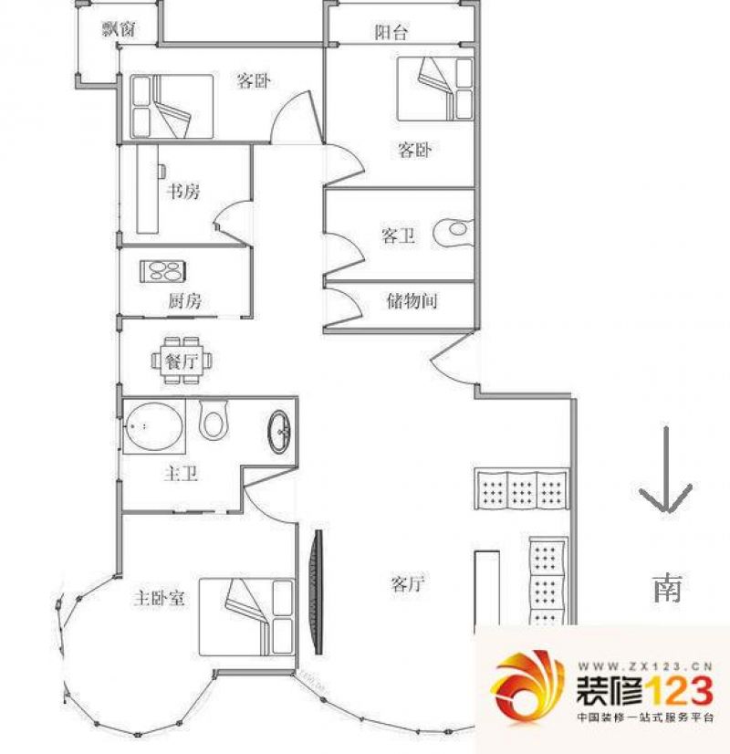 山水文园二期户型图户型图 3室1.