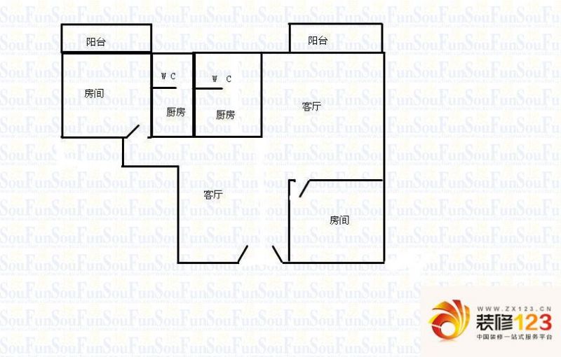 景泰花园户型图2室2厅户型图 2室.