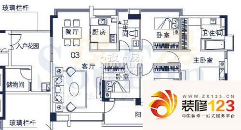 保利西江月户型图4室2厅 户型图 .